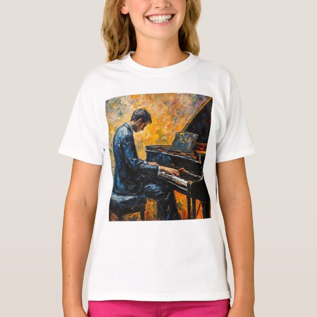Piano Player - Oil Painting T-Shirt (Front)