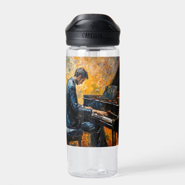 Piano Player - Oil Painting Water Bottle (Back)