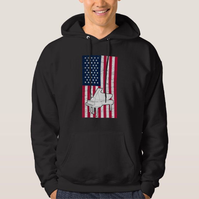Piano Player Piano American Flag Patriotic Pianist Hoodie (Front)