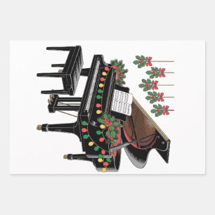 Piano Player Xmas Lighting Santa Playing  Wrapping Paper Sheet