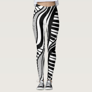 Piano Polka Waves Leggings – Black & White Musical