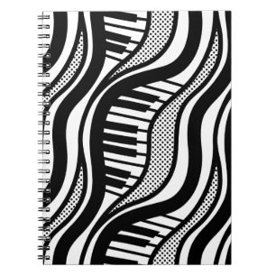 Piano Polka Waves Notebook – Musical Black & White