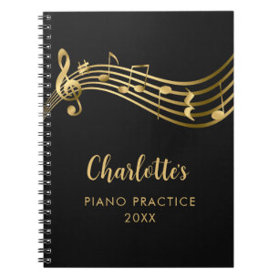 Piano Practice Gold Music Notes Teacher&Students Notebook