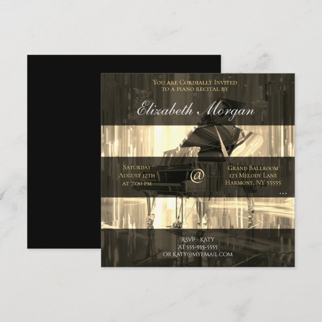 Piano Recital Gold  Invitation (Front/Back)