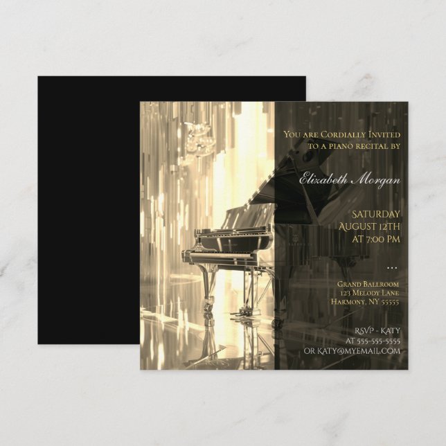 Piano Recital Gold  Invitation (Front/Back)