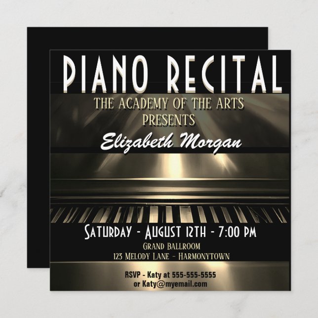 Piano Recital Modern Colourful Fun Invitation (Front/Back)