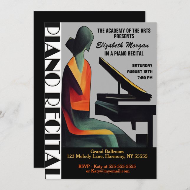 Piano Recital Modern Minimal Abstract Invitation (Front/Back)