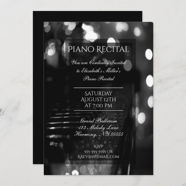 Piano Recital with Bokeh Lights Invitation (Front/Back)