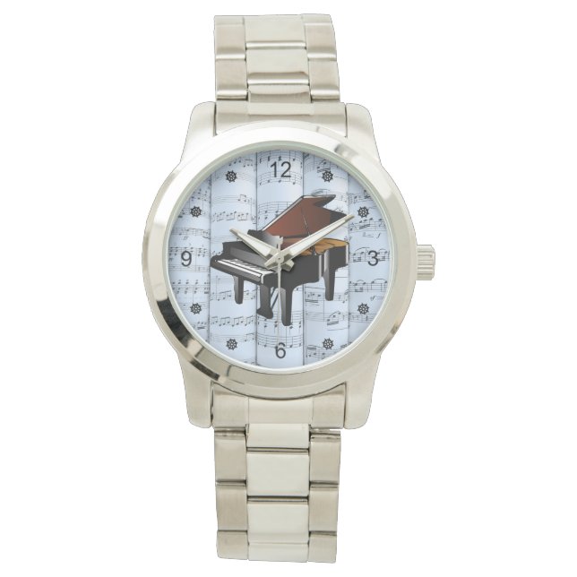 Piano ~ Rolled Sheet Music ~ Blue Tint Background  Watch (Front)