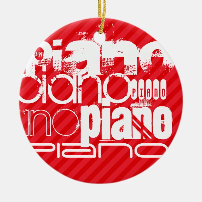 Piano; Scarlet Red Stripes Ceramic Tree Decoration (Front)
