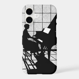 Piano Silhouette Art Deco Style   Black and White 