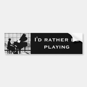 Piano Silhouette Art Deco Style   Black and White  Bumper Sticker