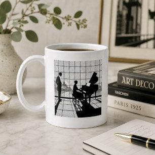 Piano Silhouette Art Deco Style Black and White Coffee Mug