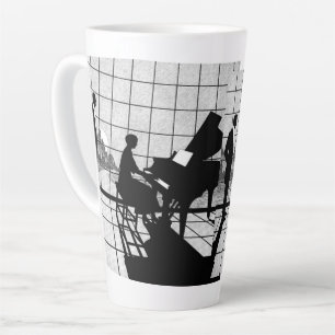 Piano Silhouette Art Deco Style Black and White Latte Mug