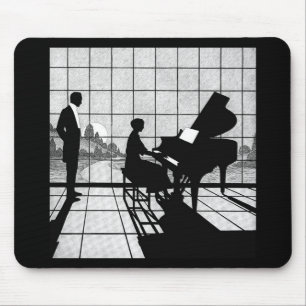 Piano Silhouette Art Deco Style Black and White Mouse Mat