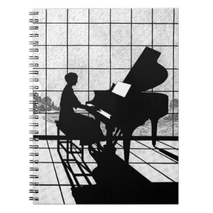 Piano Silhouette Art Deco Style   Black and White  Notebook