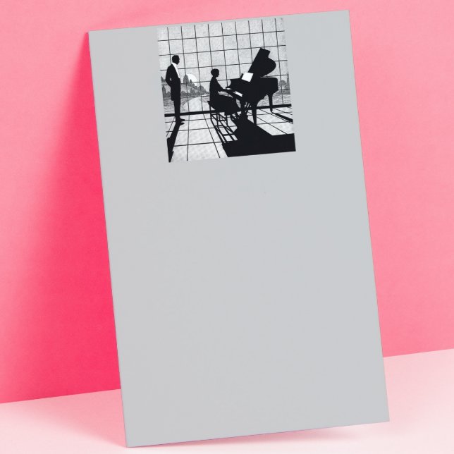 Piano Silhouette Art Deco Style | Black and White  Stationery (Creator Uploaded)