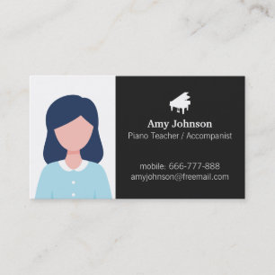 Piano Silhouette Music Teacher Photo Template Busi Business Card