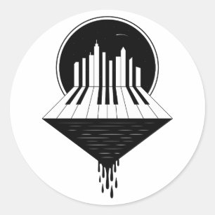 Piano Skyline Classic Round Sticker