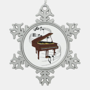 Piano Snowflake Pewter Christmas Ornament