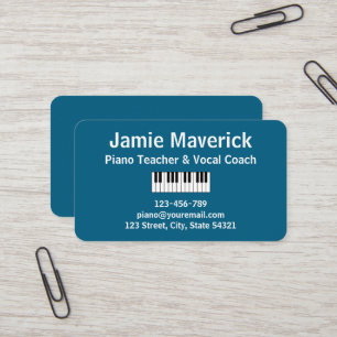 Piano Teacher and Vocal Coach Minimalist Blue Business Card