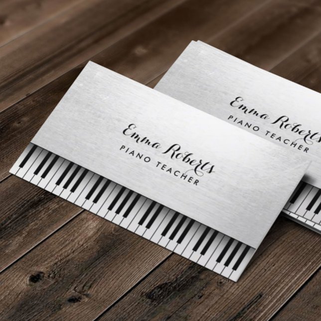 Piano Teacher Elegant White Music Business Card (Creator Uploaded)