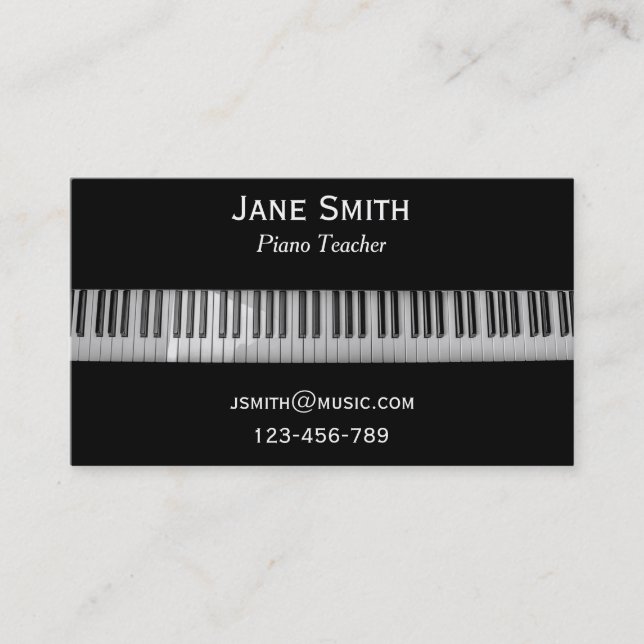Piano Teacher freelance music tutor professional Business Card (Front)