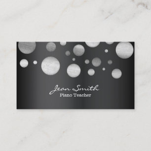 Piano Teacher Modern Silver Polka Dots Business Card