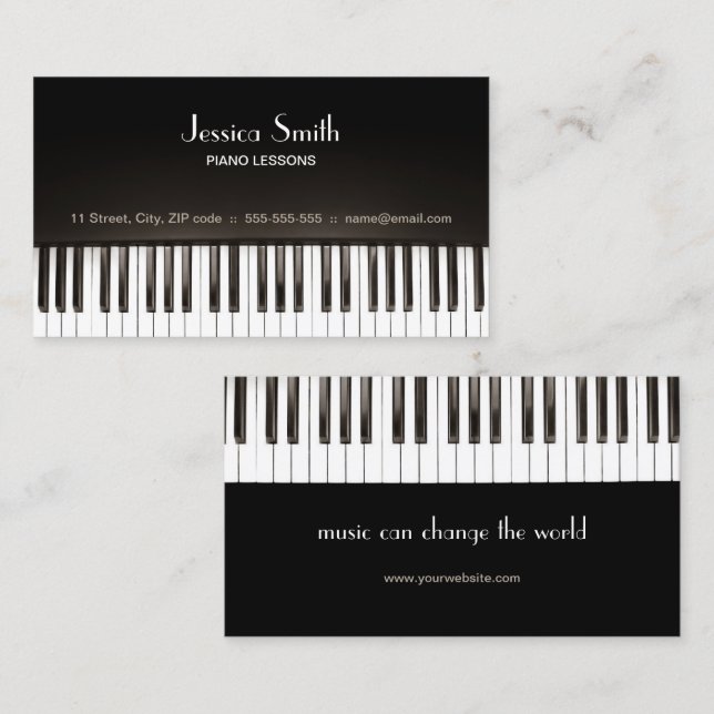 Piano Teacher Music Lessons Black Business Card (Front/Back)