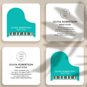 Piano Teacher, Music Studio, Piano Tutor, Pianist Square Business Card