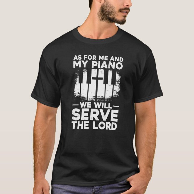 Piano Teacher Pianist Faith Christian Cross Keyboa T-Shirt (Front)