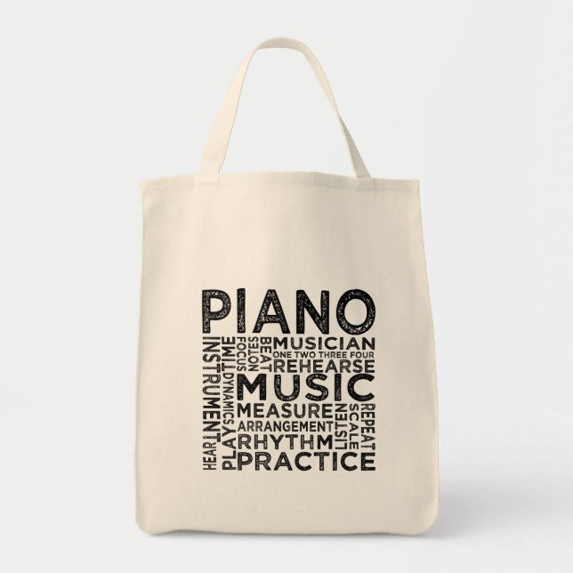 Piano Typography Tote Bag (Front)