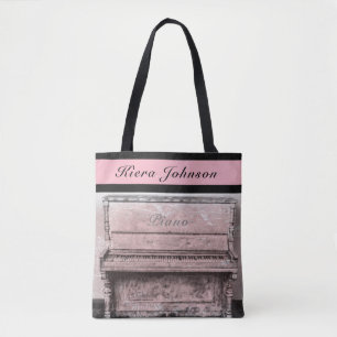 Piano Vintage Antique Music Tote Name Monogram