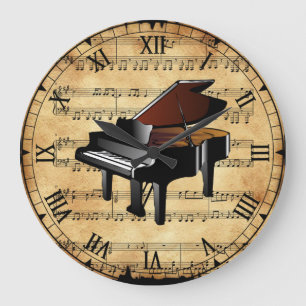 Piano ~ Vintage Sheet Music Background ~ Unique Large Clock