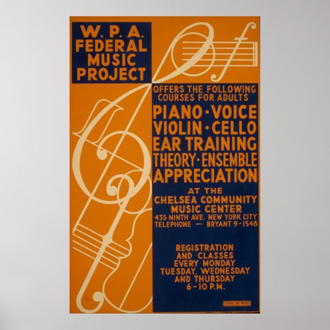 Piano Violin Classes 1939 Vintage WPA Poster (Front)