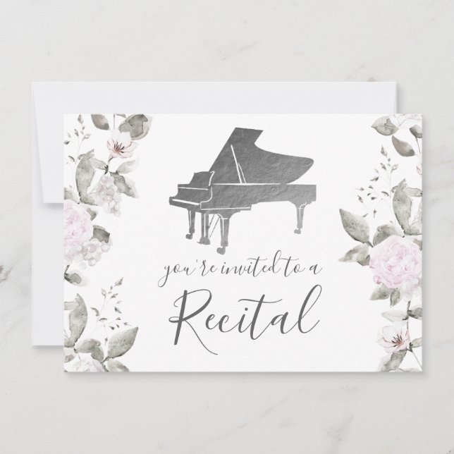 piano watercolor flowers invitation (Front)