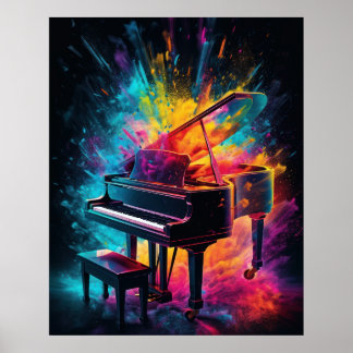 Piano with exploding colours poster