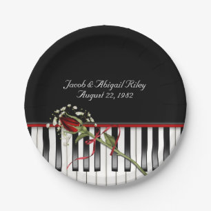 Piano with red rose paper plate
