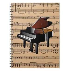 Piano ~ With Sheet Music Background Notebook