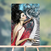 Piano Woman Art Painting Acrylic Sign