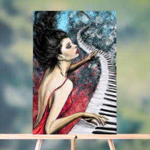 Piano Woman Art Painting Acrylic Sign