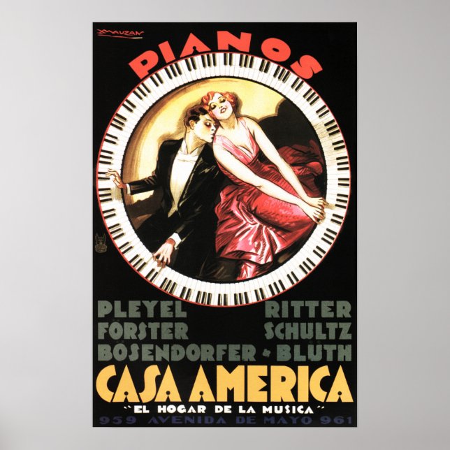 PIANOS CASA AMERICA 1930 Vintage Theater Musical Poster (Front)