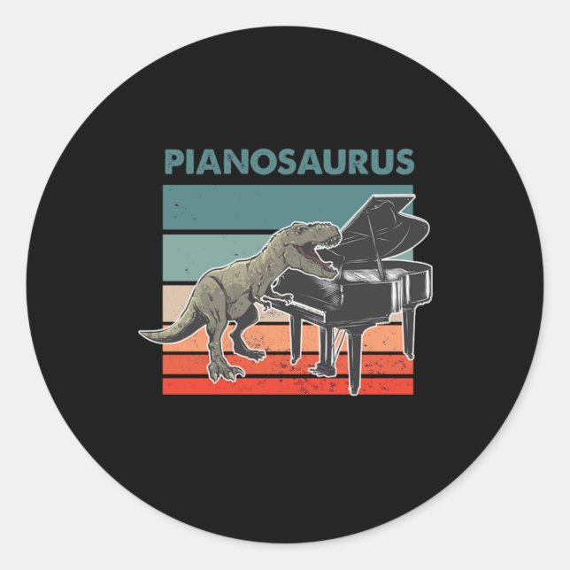 Pianosaurus Dinosaur Retro Grand Piano Player Pian Classic Round Sticker (Front)