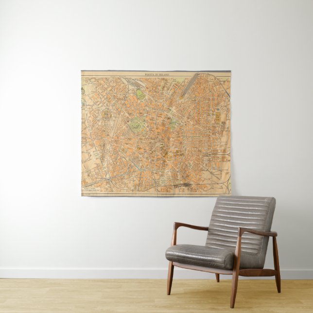 Pianta di Milano - Map of Milan, Italy Tapestry (In Situ (Horizontal))