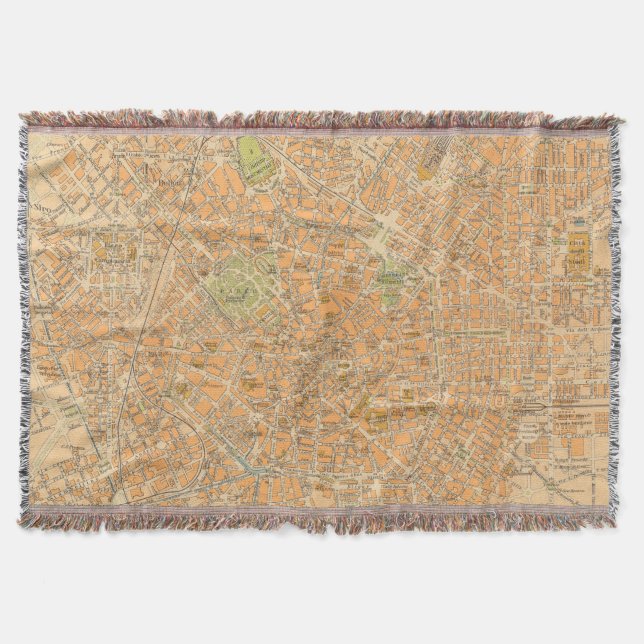 Pianta di Milano - Map of Milan, Italy Throw Blanket (Front)
