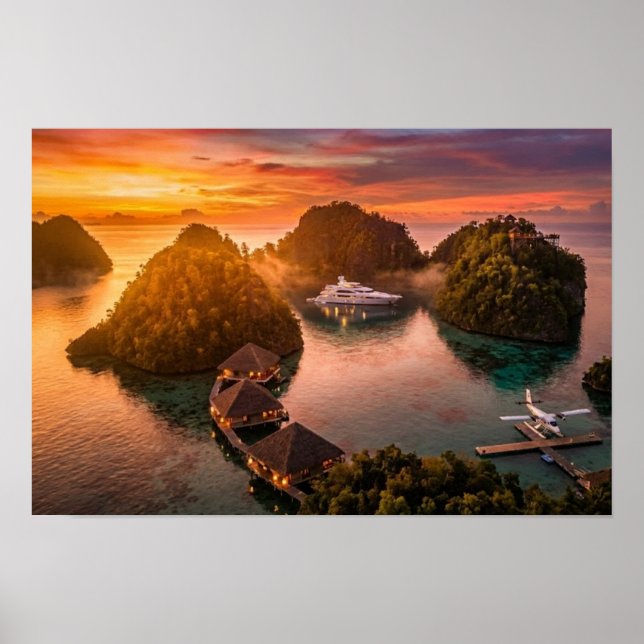 Piaynemo Sunset Raja Ampat Tropical Island Art Poster (Front)
