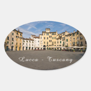 Piazza Anfiteatro square in Lucca - Tuscany, Italy Oval Sticker