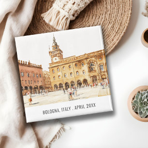 Piazza Bologna Italy Watercolor Italian Travel Magnet