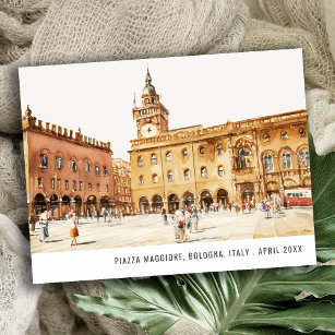 Piazza Bologna Italy Watercolor Italian Travel Postcard