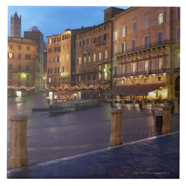 Piazza Del Campo at dusk,Siena. Tile (Front)